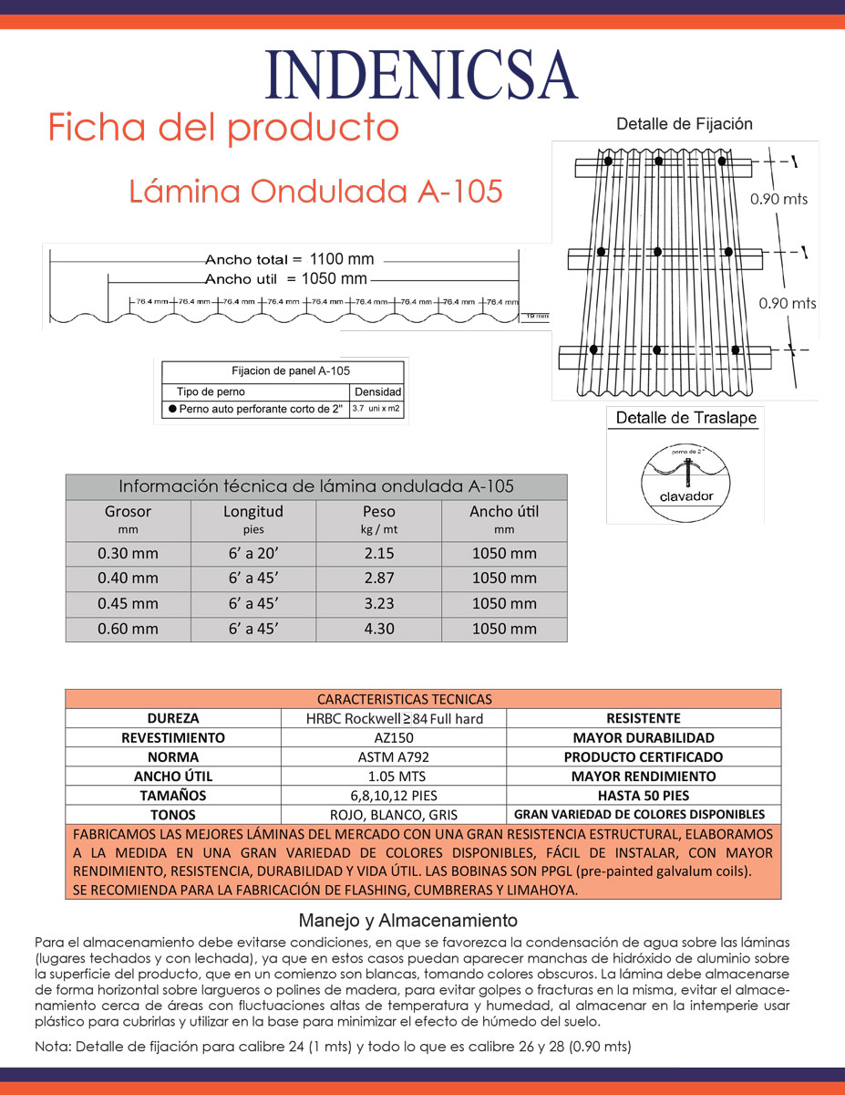 Lámina Ondulada A-105 Prepintada