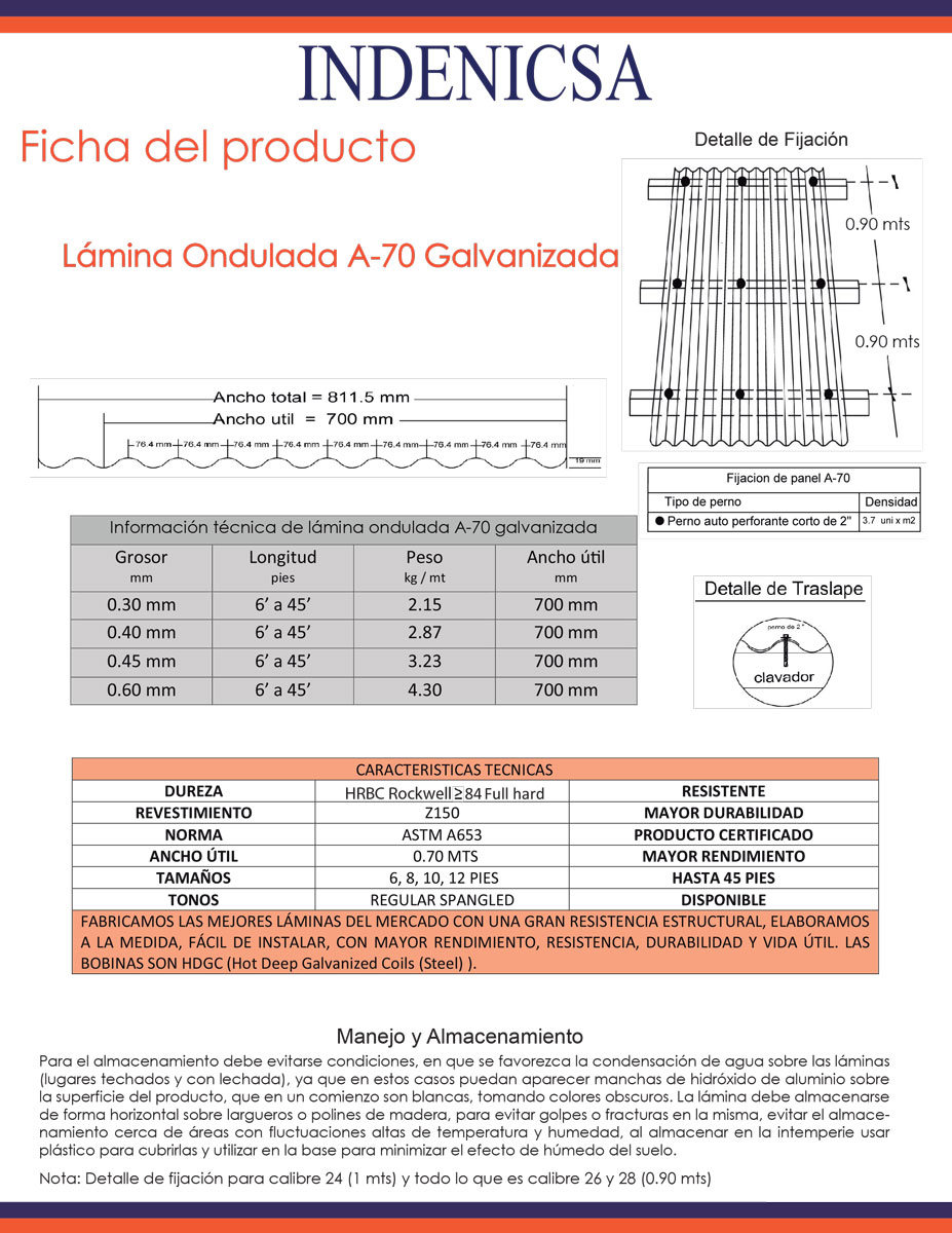 Lámina Ondulada A-70 Galvanizada