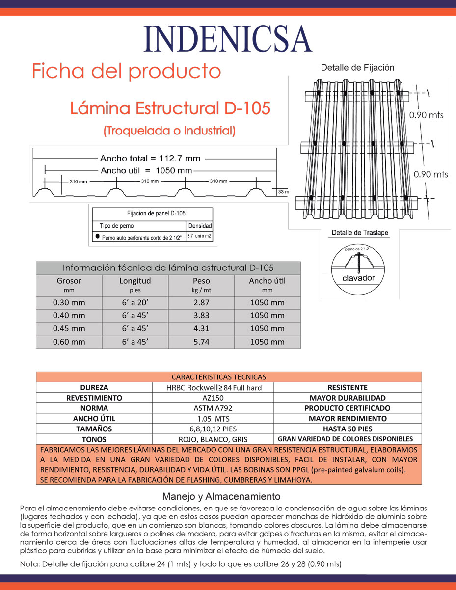 Lámina estructural prepintada mayor D-105