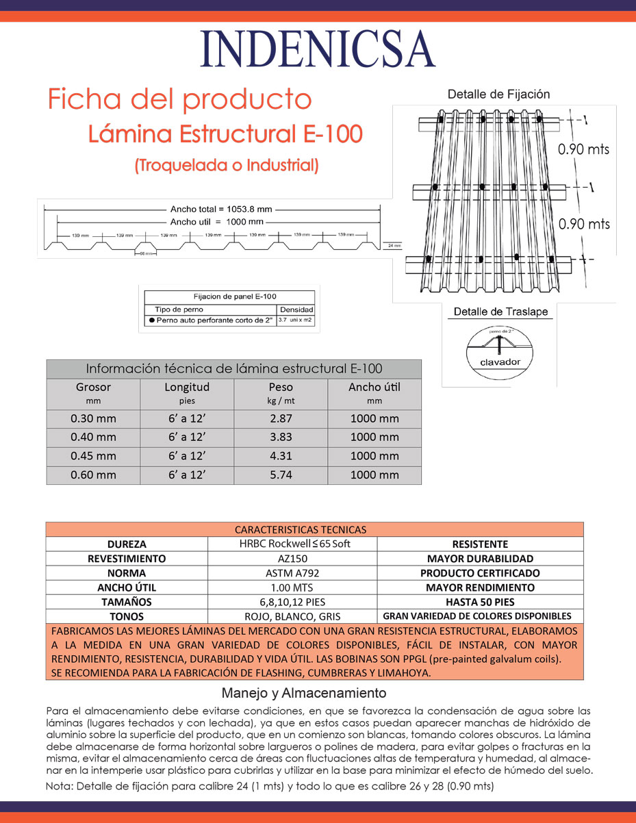 Lámina estructural prepintada menor E-100