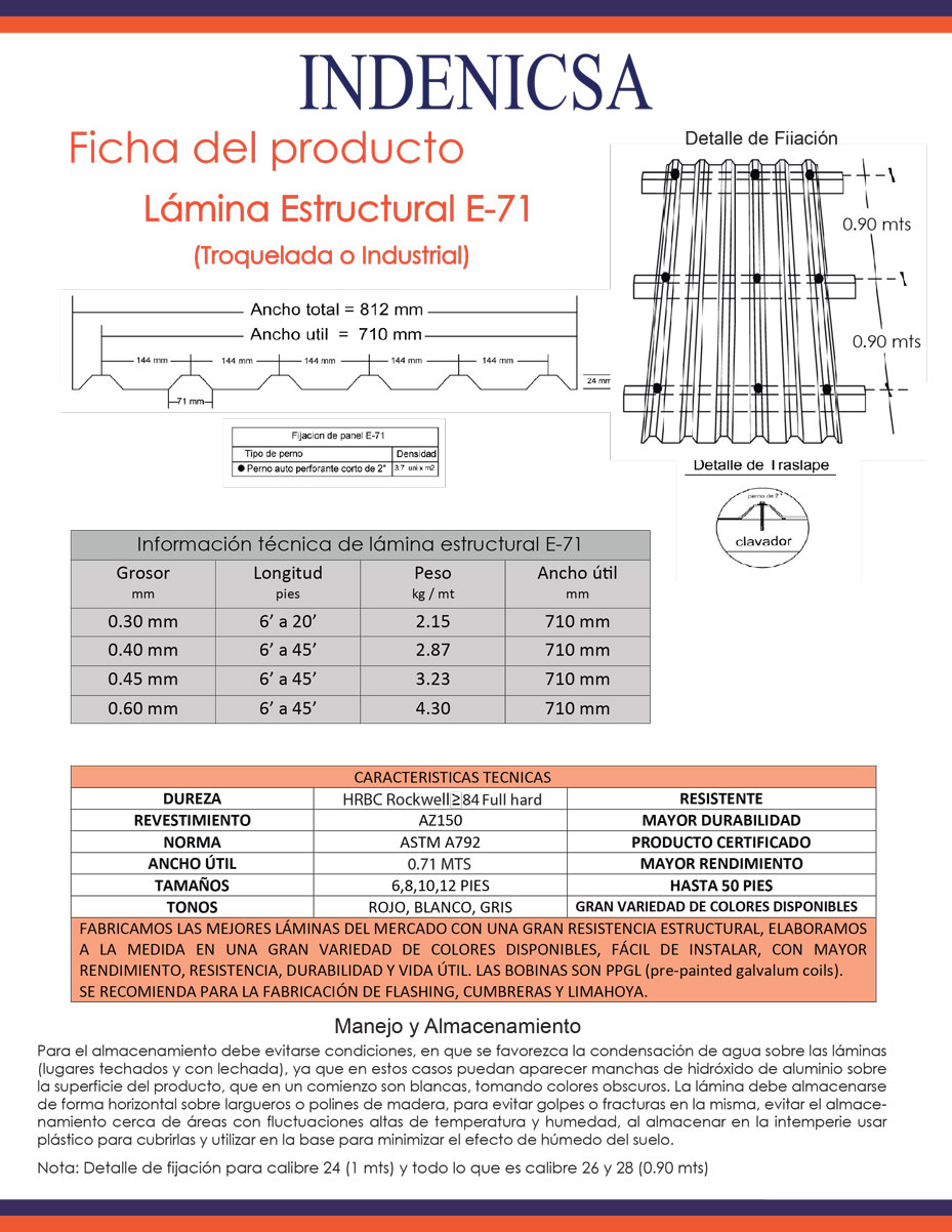 Lámina estructural prepintada mayor E-71