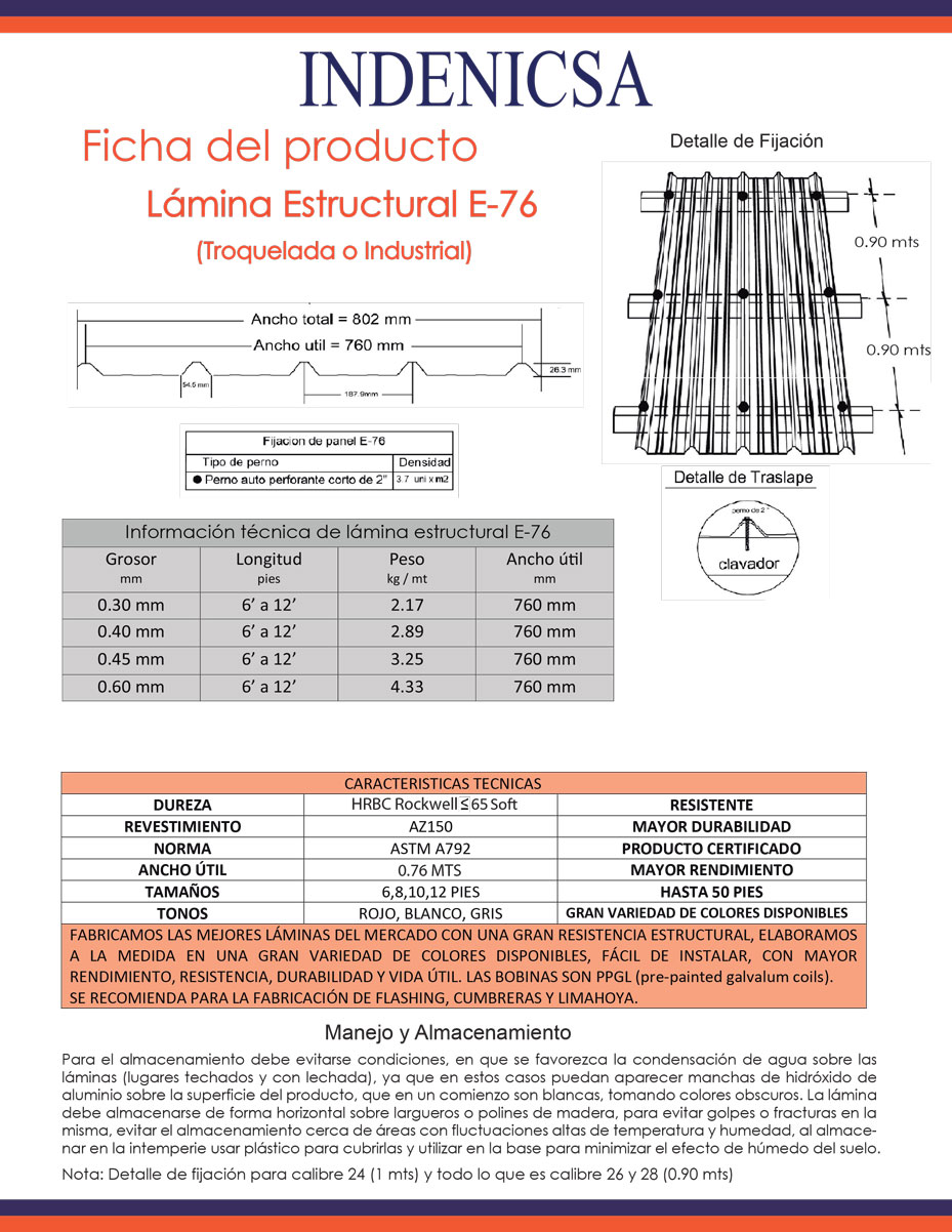 Lámina estructural prepintada menor E-76