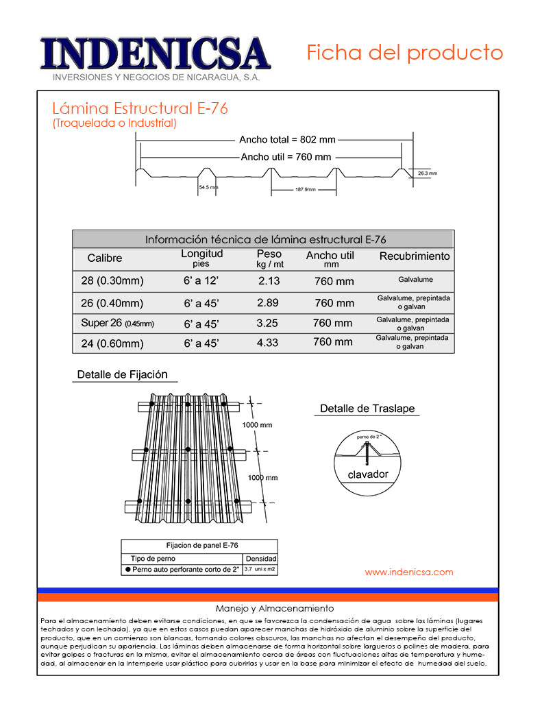 Ficha Técnica lámina estructural E-76