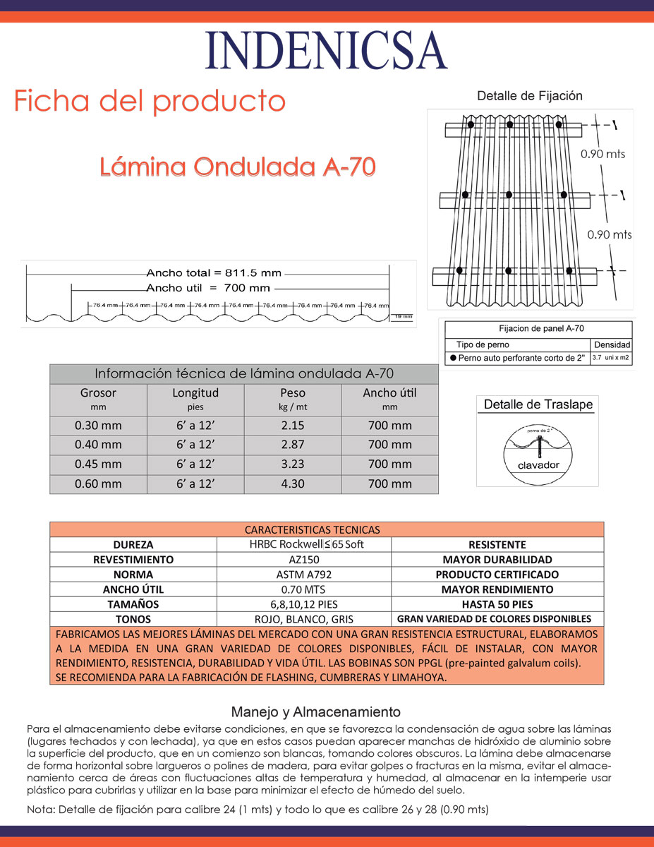 Lámina Ondulada A-70 Prepintada